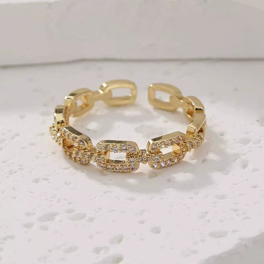 Zirkonia Twist Chain Ring – Offener Damenring in Gold & Silber | Eleganter Fingerring | Zeyra® | Versand aus DE