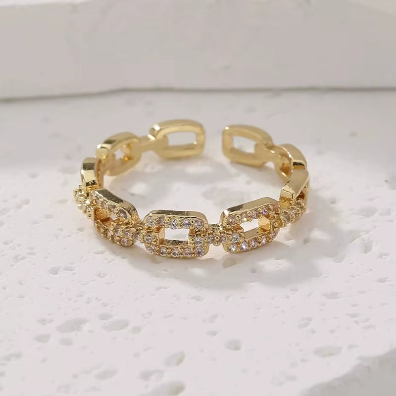 Zirkonia Twist Chain Ring – Offener Damenring in Gold & Silber | Eleganter Fingerring | Zeyra® | Versand aus DE