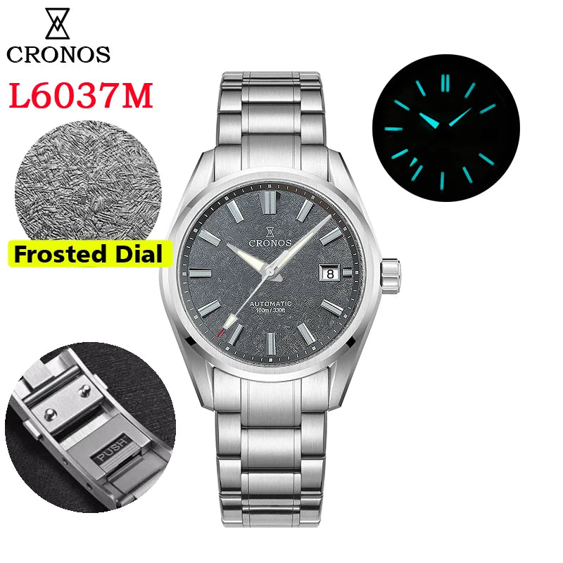 Cronos Men Watch 39mm Automatic Wristwatches White Dial Solid Links Sapphire 10 ATM L6037M
