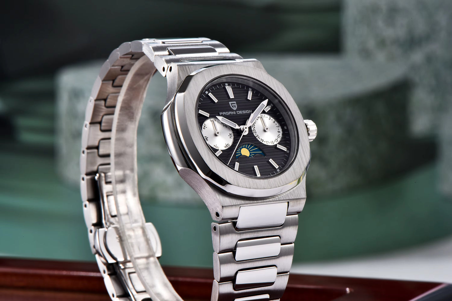 Pagani Design Damenarmbanduhr – Luxus Quarzuhr mit Mondphase & Chronograph | Edelstahl & Saphirglas | Elegante Uhr für Damen | Zeyra® Edition