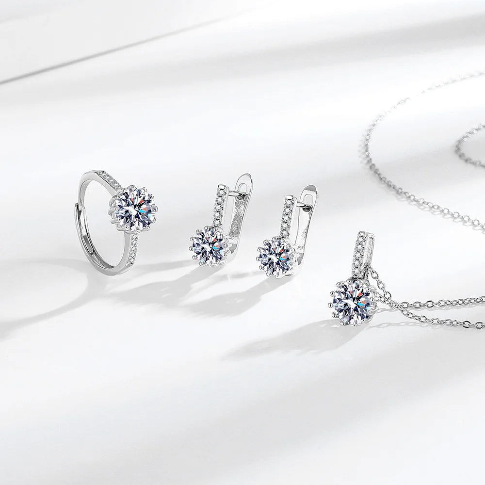 925 Sterling Silber Schmuckset Damen – Herz Design mit Zirkonia, 3-teilig (Ring, Ohrringe, Halskette) | Zeyra | Versand aus D