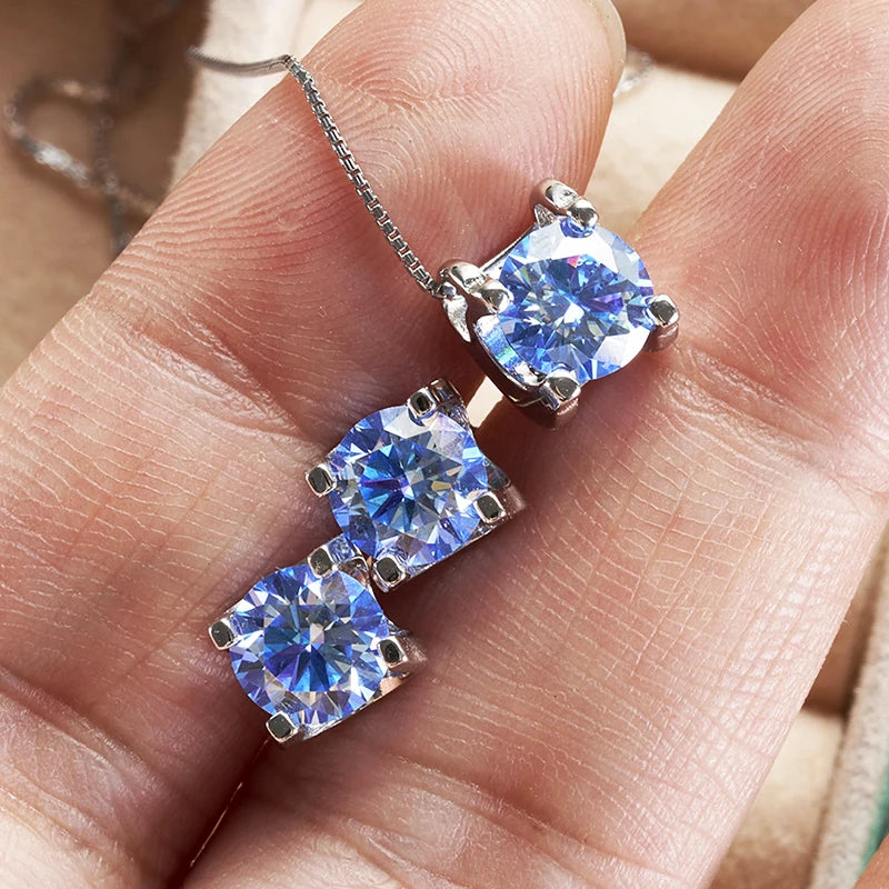 Moissanite Schmuckset Damen – 3ct D Color, 925 Sterling Silber (Ohrringe & Halskette) | Hochzeit & Verlobung | Zeyra | Versand aus D