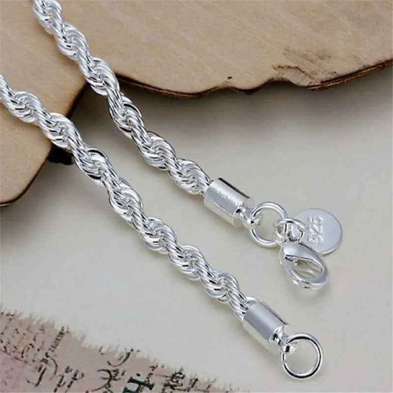 925 Sterling Silber Schmuck-Set – Halskette & Armband im Rope-Design, 4mm | Unisex | Zeyra | Versand aus D