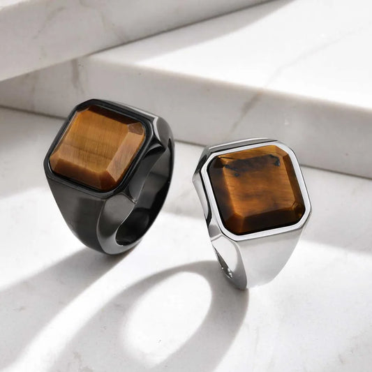 Herren Siegelring – Edelstahl Ring mit Tigerauge Stein, Wasserfest & Maskulin | Zeyra | Versand aus D