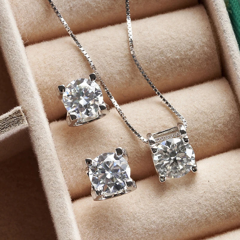 Moissanite Schmuckset Damen – 3ct D Color, 925 Sterling Silber (Ohrringe & Halskette) | Hochzeit & Verlobung | Zeyra | Versand aus D
