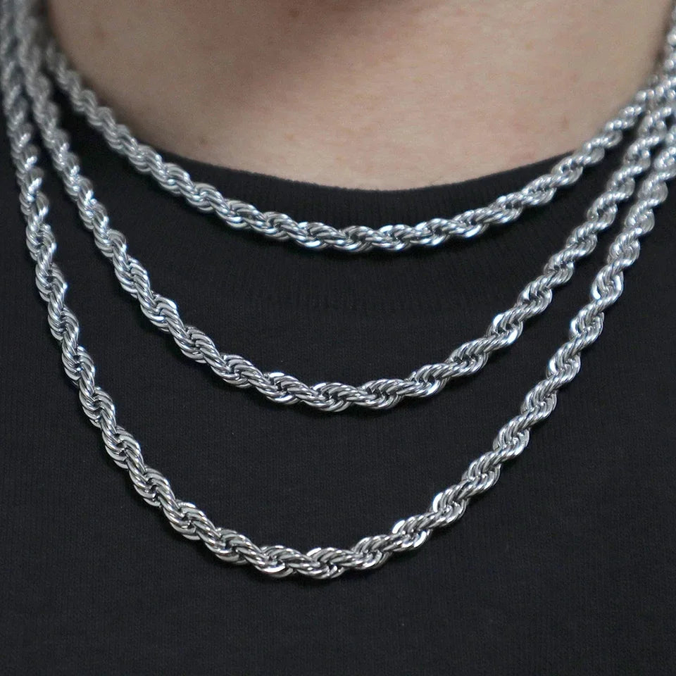 Zeyra® Rope Chain Halskette – 4 mm 925 Sterling Silber | Unisex Schmuck | Hip-Hop & Minimal Style | Luxus Kette für Damen & Herren