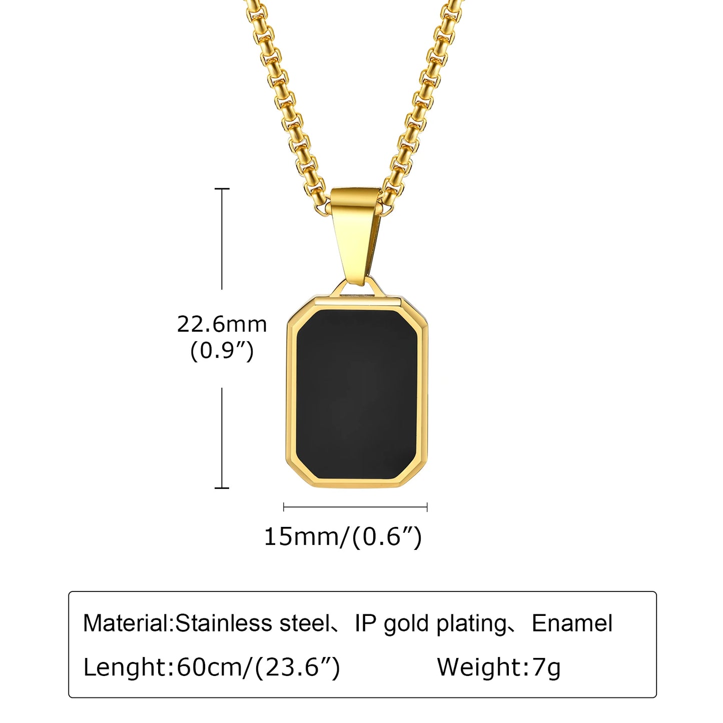 Herren Halskette mit Naturstein-Anhänger – Quadratischer Edelstahl Anhänger, Trendy Hip-Hop Style | Zeyra | Versand aus D