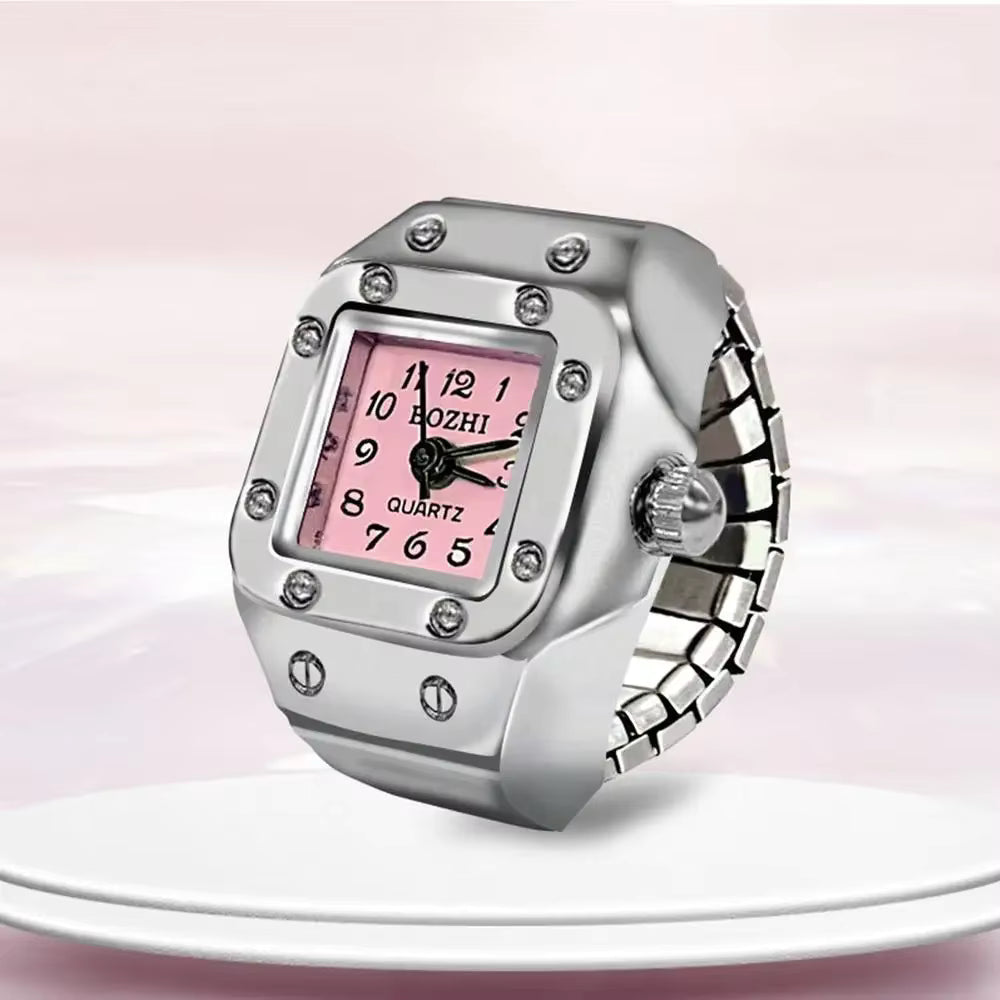 Vintage Uhrenring – Retro Mini Fingeruhr mit elastischem Band | Unisex Punk Schmuck & Accessoire | Zeyra®