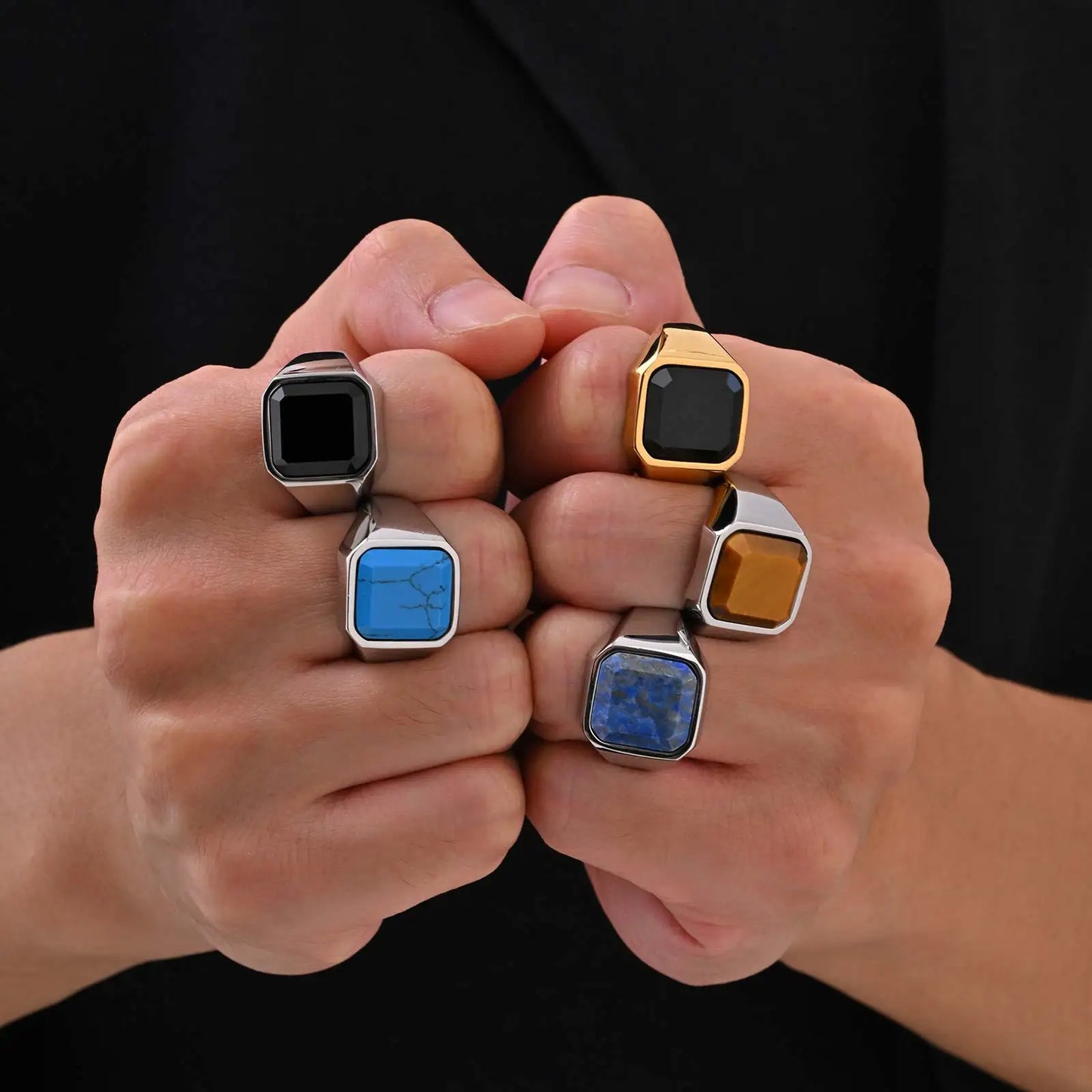 Zeyra® Herrenring – Punk Square Signet Ring | Edelstahl mit Naturstein | Zeitloses Design, Nie verblassend | Geschenk für Männer & Väter