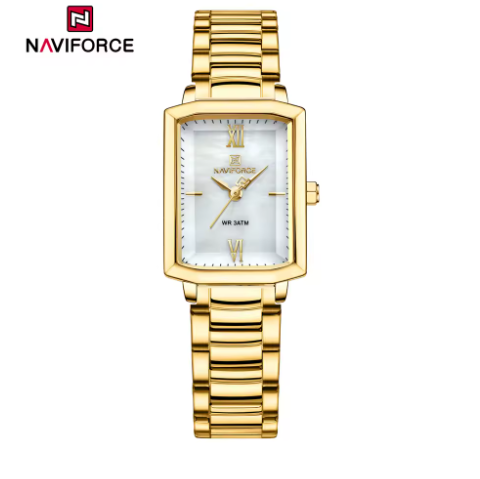 NAVIFORCE Women's Fashion Square Watches Gold Stainless Steel Strap Luxury Ladies Quartz Wristwatches Qualities Female Clock