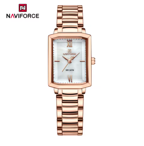 NAVIFORCE Women's Fashion Square Watches Gold Stainless Steel Strap Luxury Ladies Quartz Wristwatches Qualities Female Clock