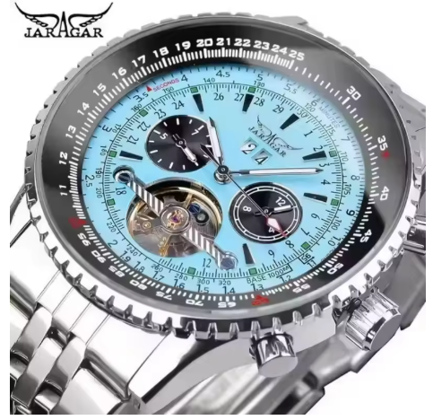 JARAGAR Automatik Herrenuhr – Luxus Skelett-Tourbillon mit Kalender & Wochentagsanzeige | Edelstahl Mechanikuhr | Zeyra® | Versand aus DE