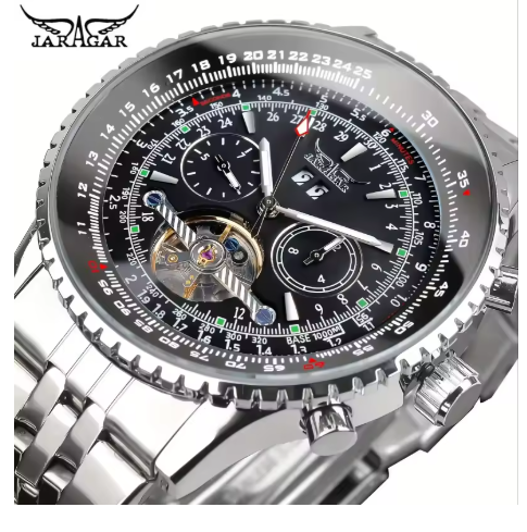 JARAGAR Automatik Herrenuhr – Luxus Skelett-Tourbillon mit Kalender & Wochentagsanzeige | Edelstahl Mechanikuhr | Zeyra® | Versand aus DE