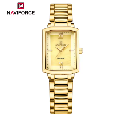 NAVIFORCE Women's Fashion Square Watches Gold Stainless Steel Strap Luxury Ladies Quartz Wristwatches Qualities Female Clock