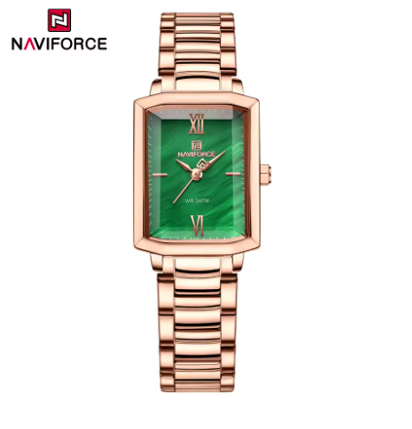 NAVIFORCE Women's Fashion Square Watches Gold Stainless Steel Strap Luxury Ladies Quartz Wristwatches Qualities Female Clock