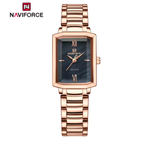 NAVIFORCE Women's Fashion Square Watches Gold Stainless Steel Strap Luxury Ladies Quartz Wristwatches Qualities Female Clock