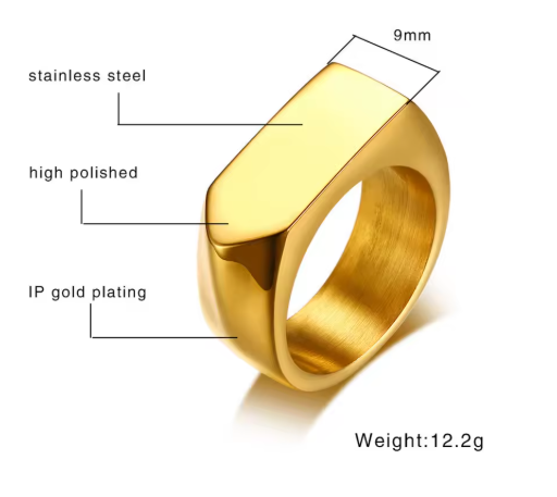 Zeyra® Herren-Siegelring – Schwarzer Onyx Look | Punk Gold Plated Square Signet Ring | Statement-Daumenring für Männer | Versand aus DE