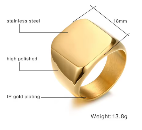 Zeyra® Herren-Siegelring – Schwarzer Onyx Look | Punk Gold Plated Square Signet Ring | Statement-Daumenring für Männer | Versand aus DE