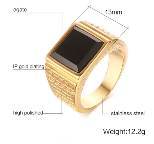 Zeyra® Herren-Siegelring – Schwarzer Onyx Look | Punk Gold Plated Square Signet Ring | Statement-Daumenring für Männer | Versand aus DE