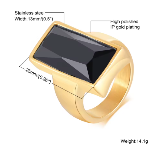 Zeyra® Herren-Siegelring – Schwarzer Onyx Look | Punk Gold Plated Square Signet Ring | Statement-Daumenring für Männer | Versand aus DE