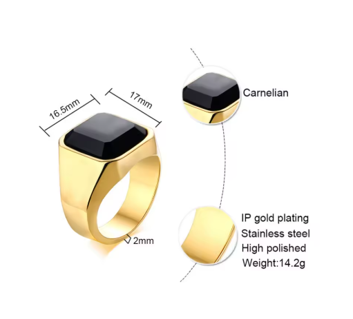 Zeyra® Herren-Siegelring – Schwarzer Onyx Look | Punk Gold Plated Square Signet Ring | Statement-Daumenring für Männer | Versand aus DE