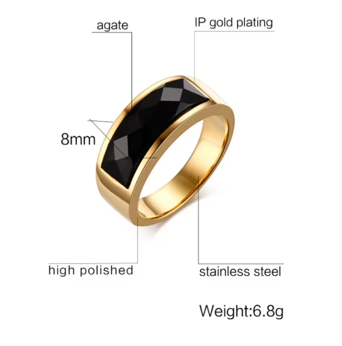 Zeyra® Herren-Siegelring – Schwarzer Onyx Look | Punk Gold Plated Square Signet Ring | Statement-Daumenring für Männer | Versand aus DE