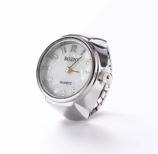 Vintage Uhrenring – Retro Mini Fingeruhr mit elastischem Band | Unisex Punk Schmuck & Accessoire | Zeyra®