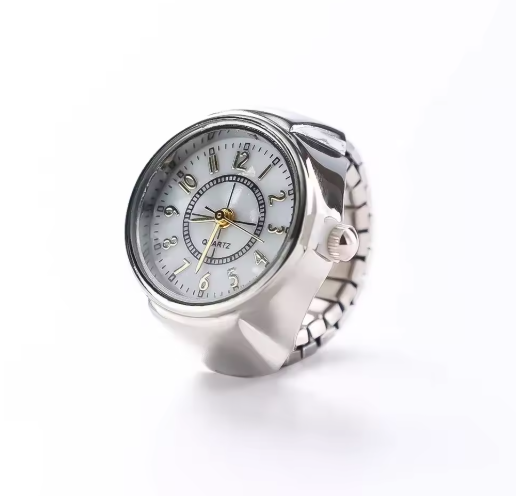 Vintage Uhrenring – Retro Mini Fingeruhr mit elastischem Band | Unisex Punk Schmuck & Accessoire | Zeyra®