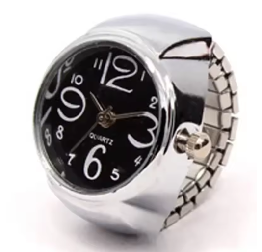 Vintage Uhrenring – Retro Mini Fingeruhr mit elastischem Band | Unisex Punk Schmuck & Accessoire | Zeyra®