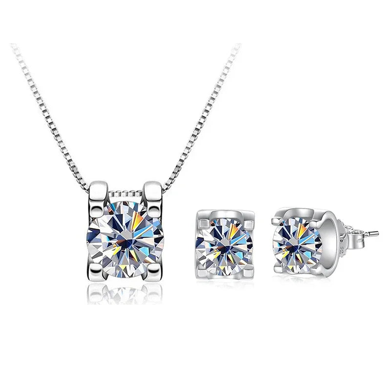 Moissanite Schmuckset Damen – 3ct D Color, 925 Sterling Silber (Ohrringe & Halskette) | Hochzeit & Verlobung | Zeyra | Versand aus D