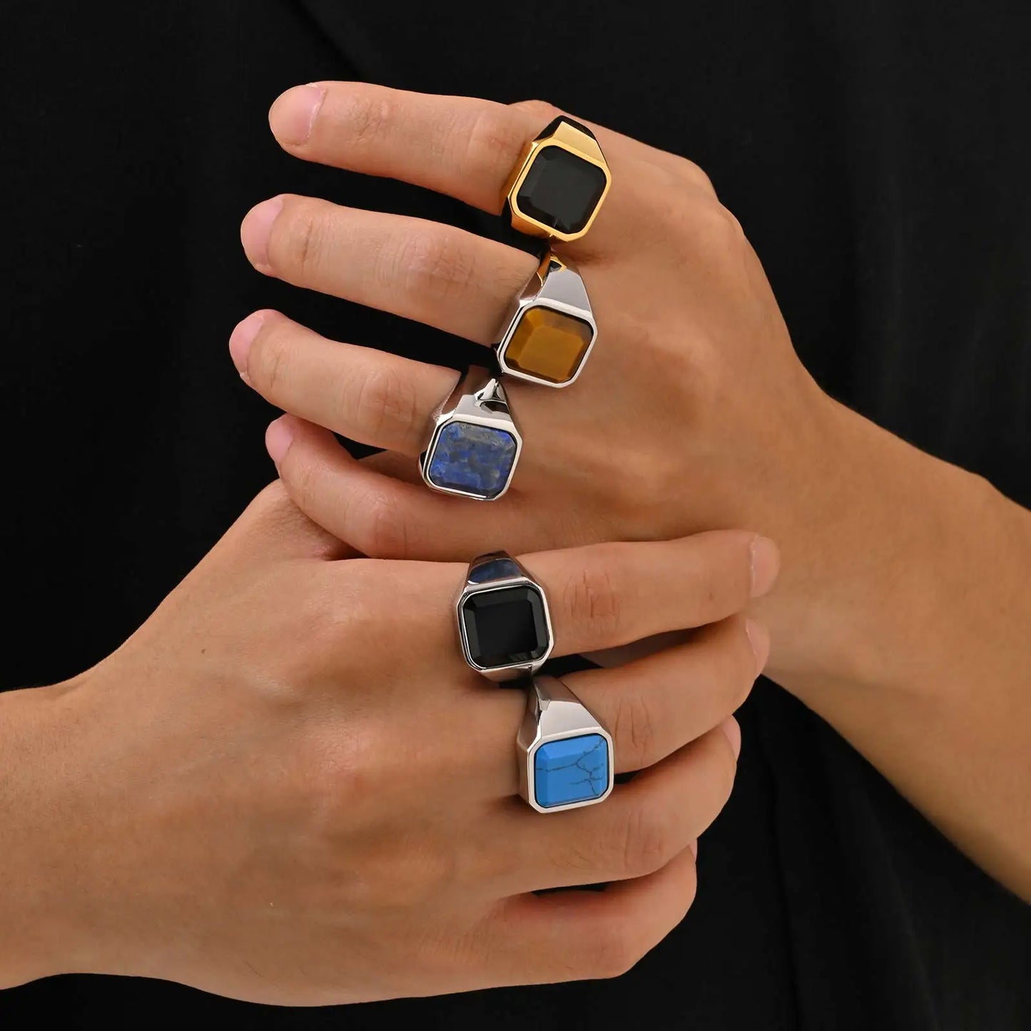 Zeyra® Herrenring – Punk Square Signet Ring | Edelstahl mit Naturstein | Zeitloses Design, Nie verblassend | Geschenk für Männer & Väter