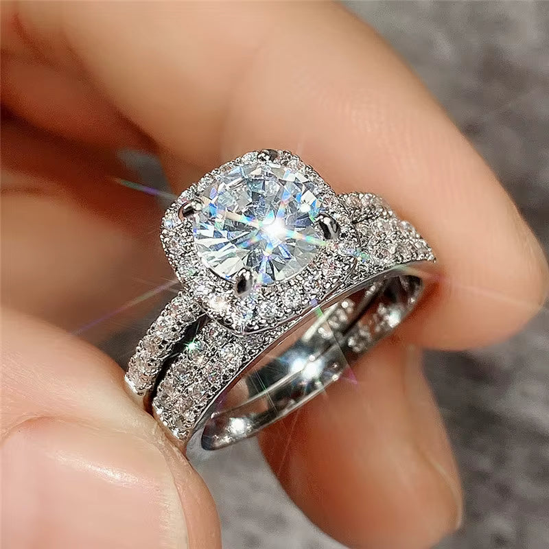 925 Sterling Silber Damenring Set – 2-teiliges Hochzeitsring-Set | Elegantes Design & Premium Qualität | Zeyra® | Versand aus DE