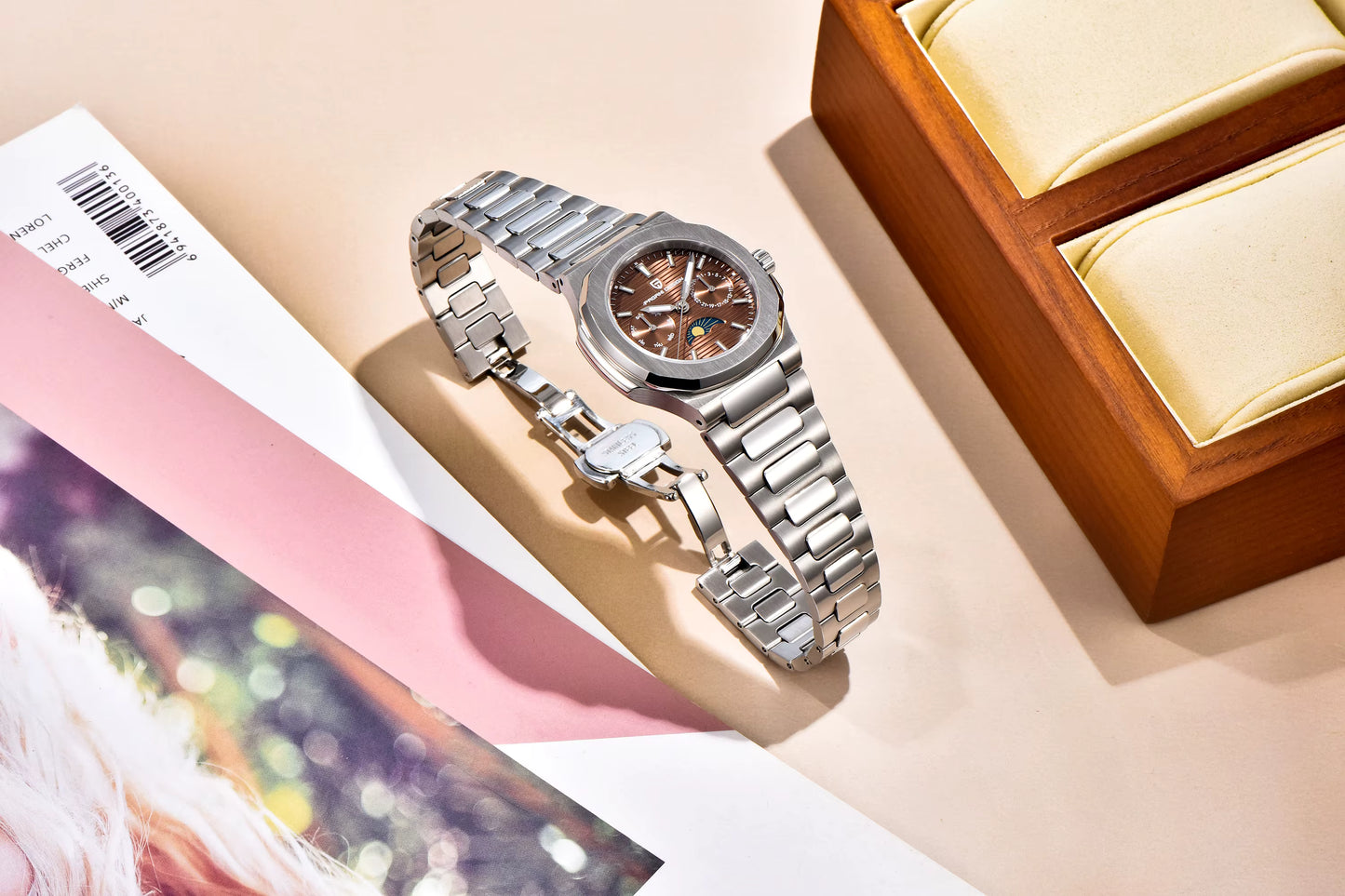 Pagani Design Damenarmbanduhr – Luxus Quarzuhr mit Mondphase & Chronograph | Edelstahl & Saphirglas | Elegante Uhr für Damen | Zeyra® Edition