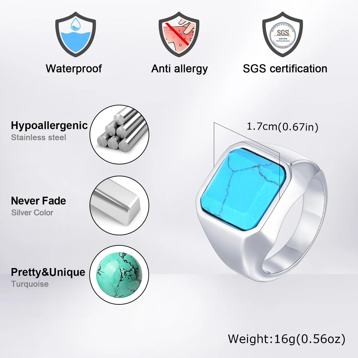 Zeyra® Herrenring – Punk Square Signet Ring | Edelstahl mit Naturstein | Zeitloses Design, Nie verblassend | Geschenk für Männer & Väter