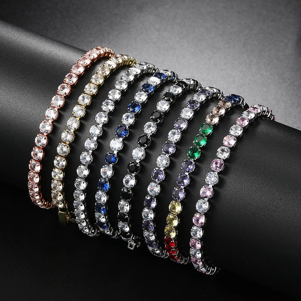 Tennisarmband Damen – Buntes Zirkonia Armband 4mm, Silberfarben, Luxus & Trendy | Zeyra | Versand aus D