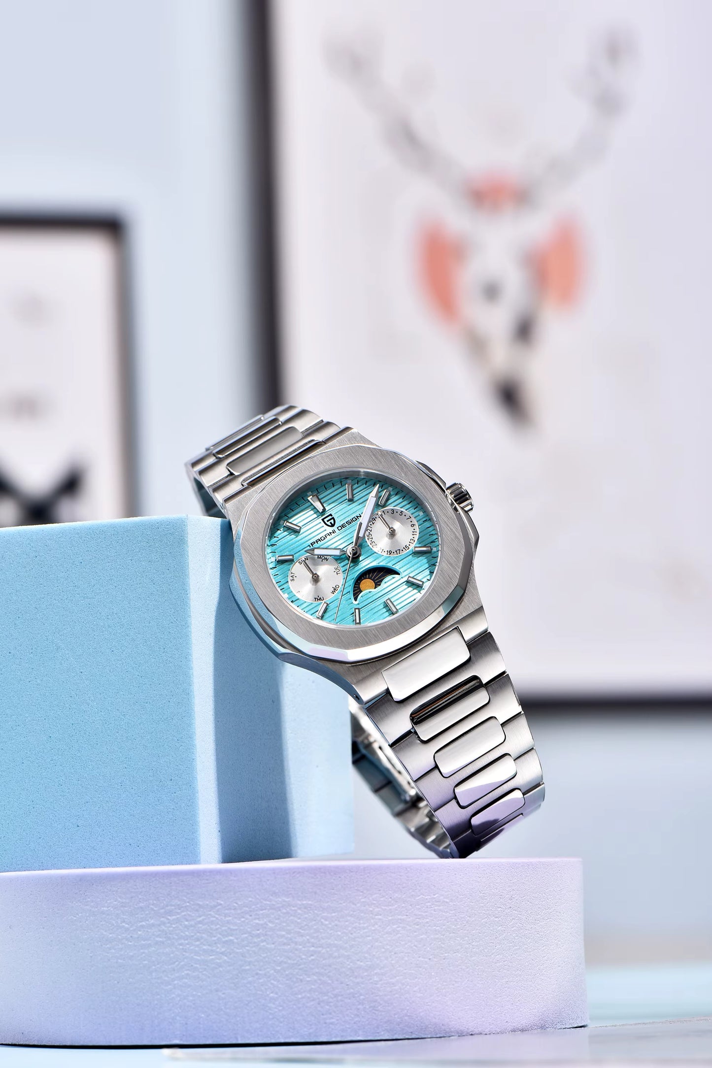 Pagani Design Damenarmbanduhr – Luxus Quarzuhr mit Mondphase & Chronograph | Edelstahl & Saphirglas | Elegante Uhr für Damen | Zeyra® Edition