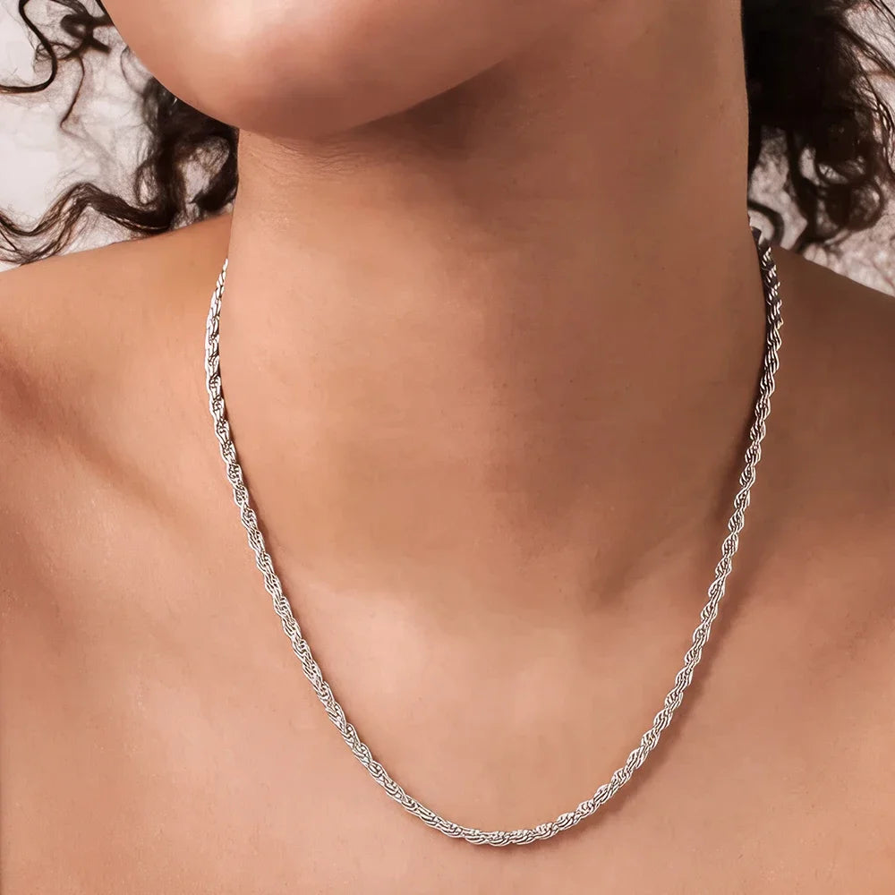 Zeyra® Rope Chain Halskette – 4 mm 925 Sterling Silber | Unisex Schmuck | Hip-Hop & Minimal Style | Luxus Kette für Damen & Herren