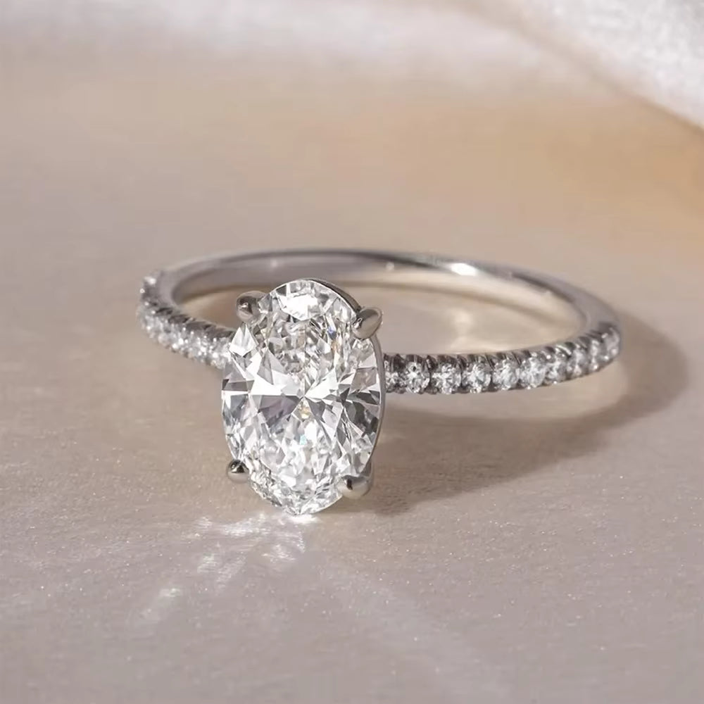 Zeyra® Oval Cut Moissanite Verlobungsring – 1/2/3/4 CT D-Farbe VVS1 | 925 Sterling Silber Damenring mit Hidden Halo & GRA-Zertifikat | Versand aus DE