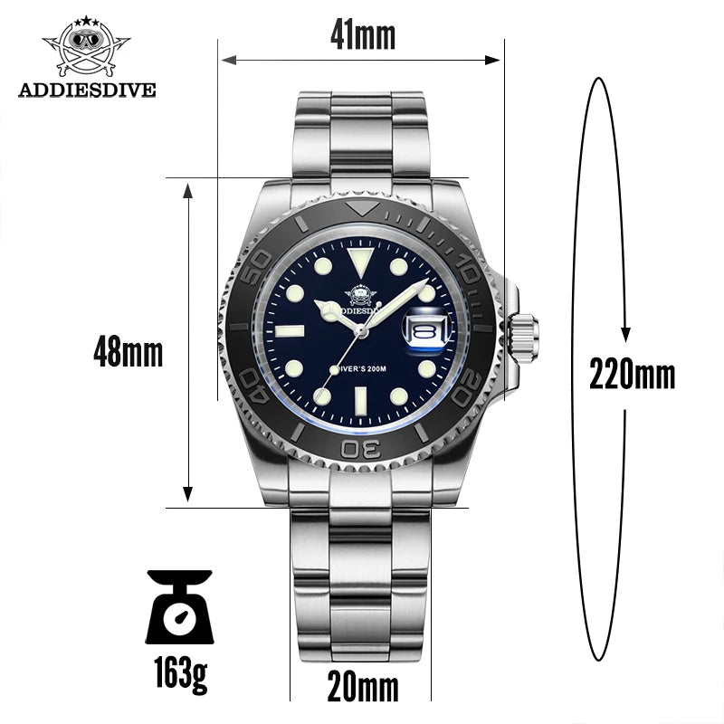 ADDIESDIVE BGW9 Herren Taucheruhr – Edelstahl 20 Bar Wasserdicht | Luminous Quarz-Chronograph | Luxus Sport- & Business-Uhr | Zeyra®