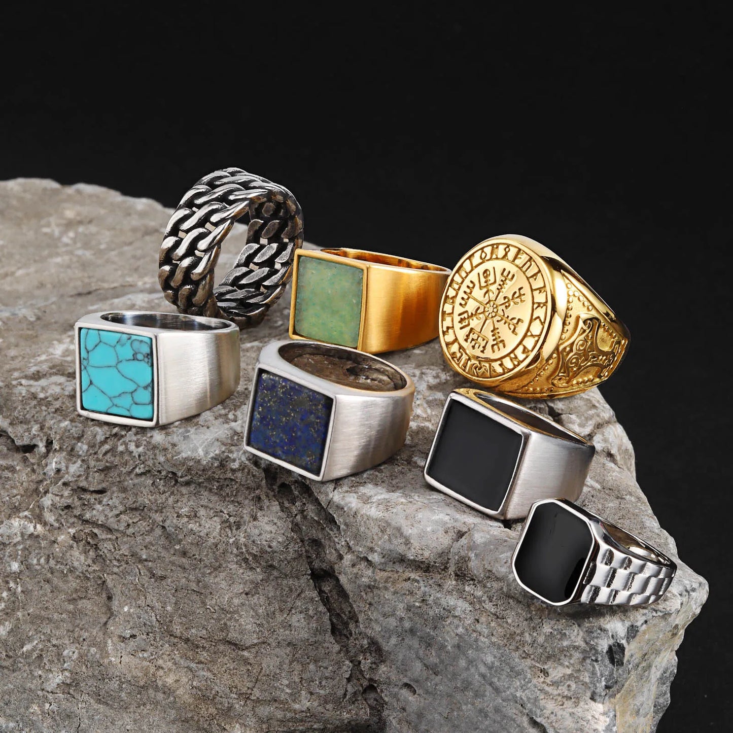 Zeyra® Vintage Herrenring – Edelstahl Siegelring mit Naturstein | Waterproof & Kratzfest | Punk Style Signet Ring