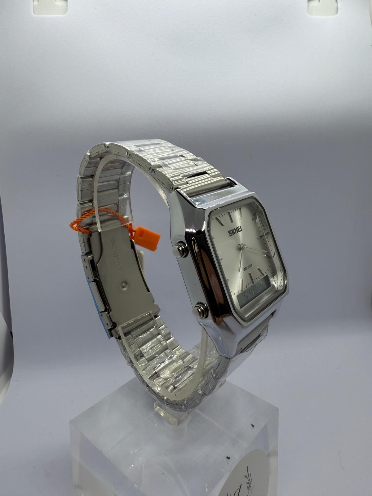 Zeyra DualSquare – Hybrid Quarz-Armbanduhr mit Analog & Digital Display | Edelstahl Silber | Wasserdicht 30M | Versand aus DE