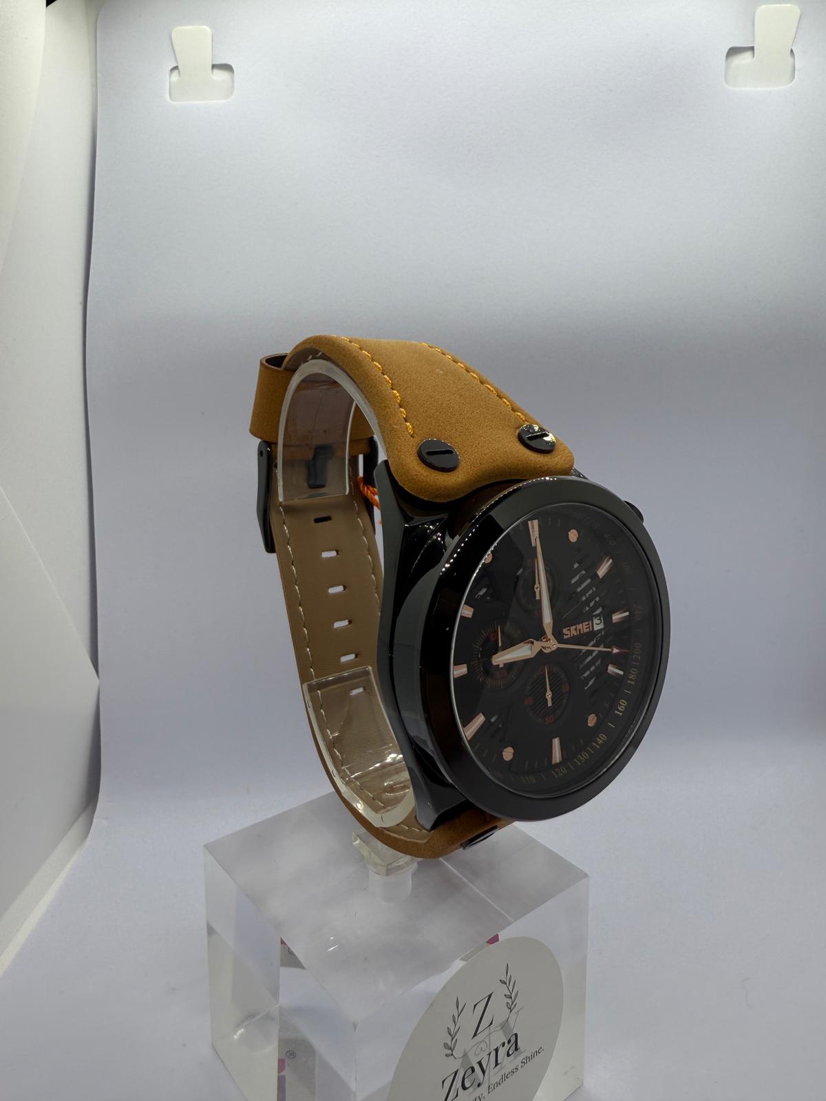 Zeyra ChronoVenture – Herren-Armbanduhr mit Echtlederband & Chrono-Optik | Tachymeter-Design | Quarzwerk | Versand aus DE