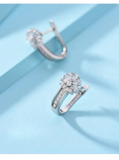 925 Sterling Silber Creolen – Damen Ohrringe mit Zirkonia-Blume | Zeyra | Versand aus D