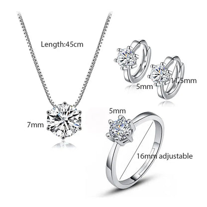 925 Sterling Silber Schmuckset Damen – 3-teilig mit AAAAA Zirkonia (Kette, Ohrringe, Ring) | Hochzeit & Verlobung | Zeyra | Versand aus D