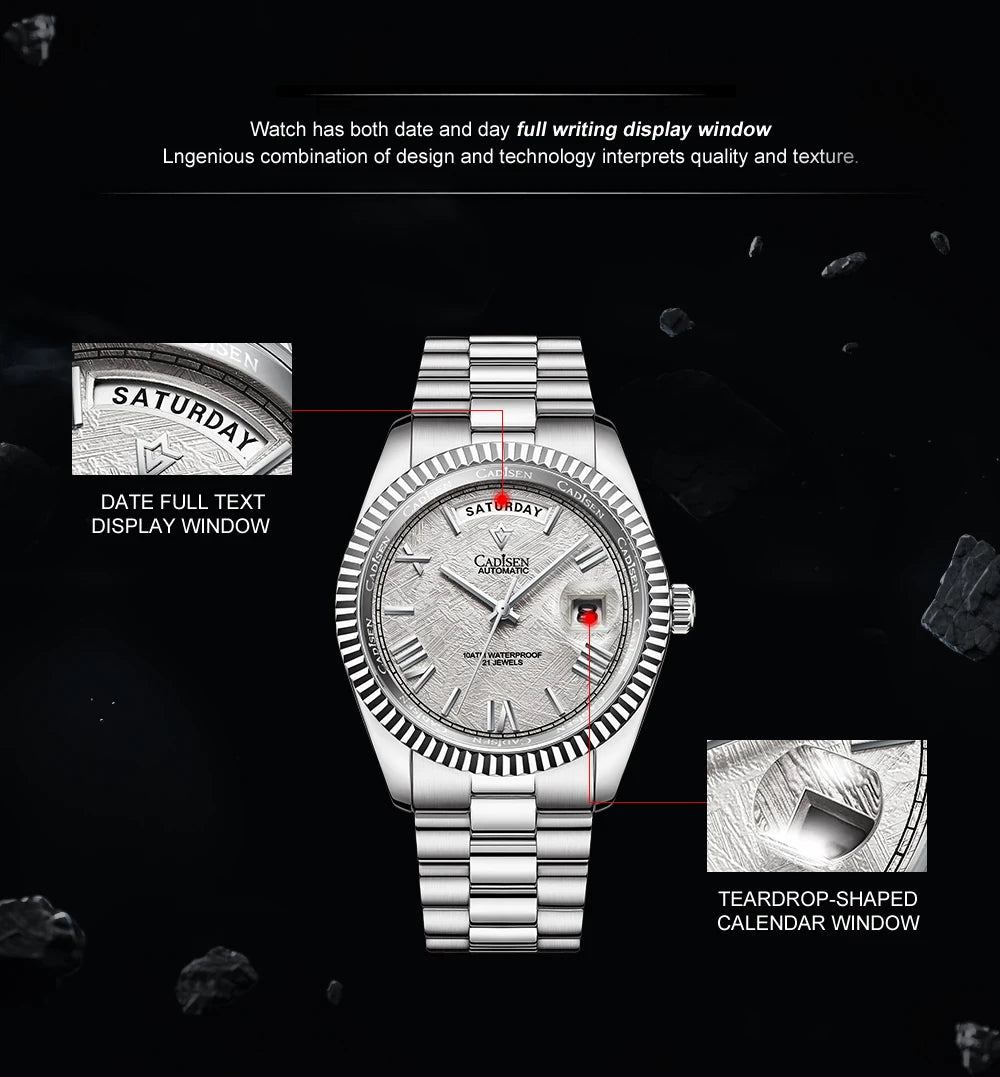 Cadisen Automatik Herrenuhr – Meteoriten-Zifferblatt, MIYOTA 8285, 100m wasserdicht | Zeyra | Versand aus D