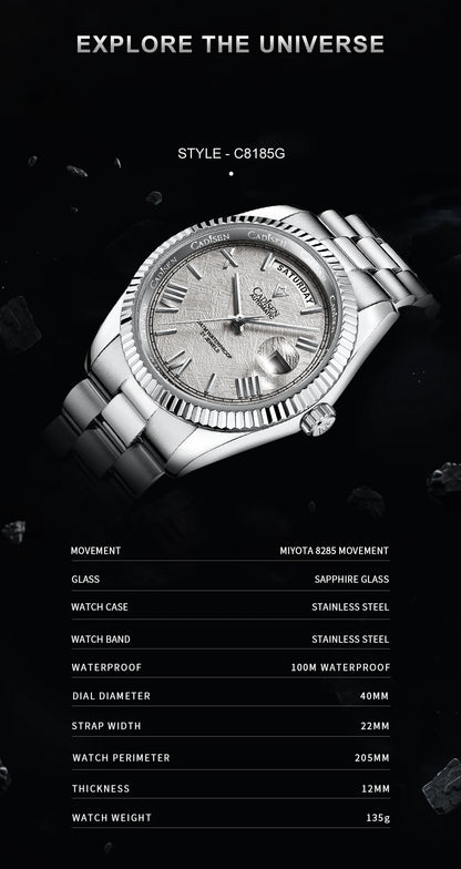 Cadisen Automatik Herrenuhr – Meteoriten-Zifferblatt, MIYOTA 8285, 100m wasserdicht | Zeyra | Versand aus D