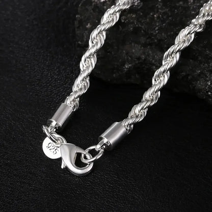 Zeyra® Rope Chain Halskette – 4 mm 925 Sterling Silber | Unisex Schmuck | Hip-Hop & Minimal Style | Luxus Kette für Damen & Herren