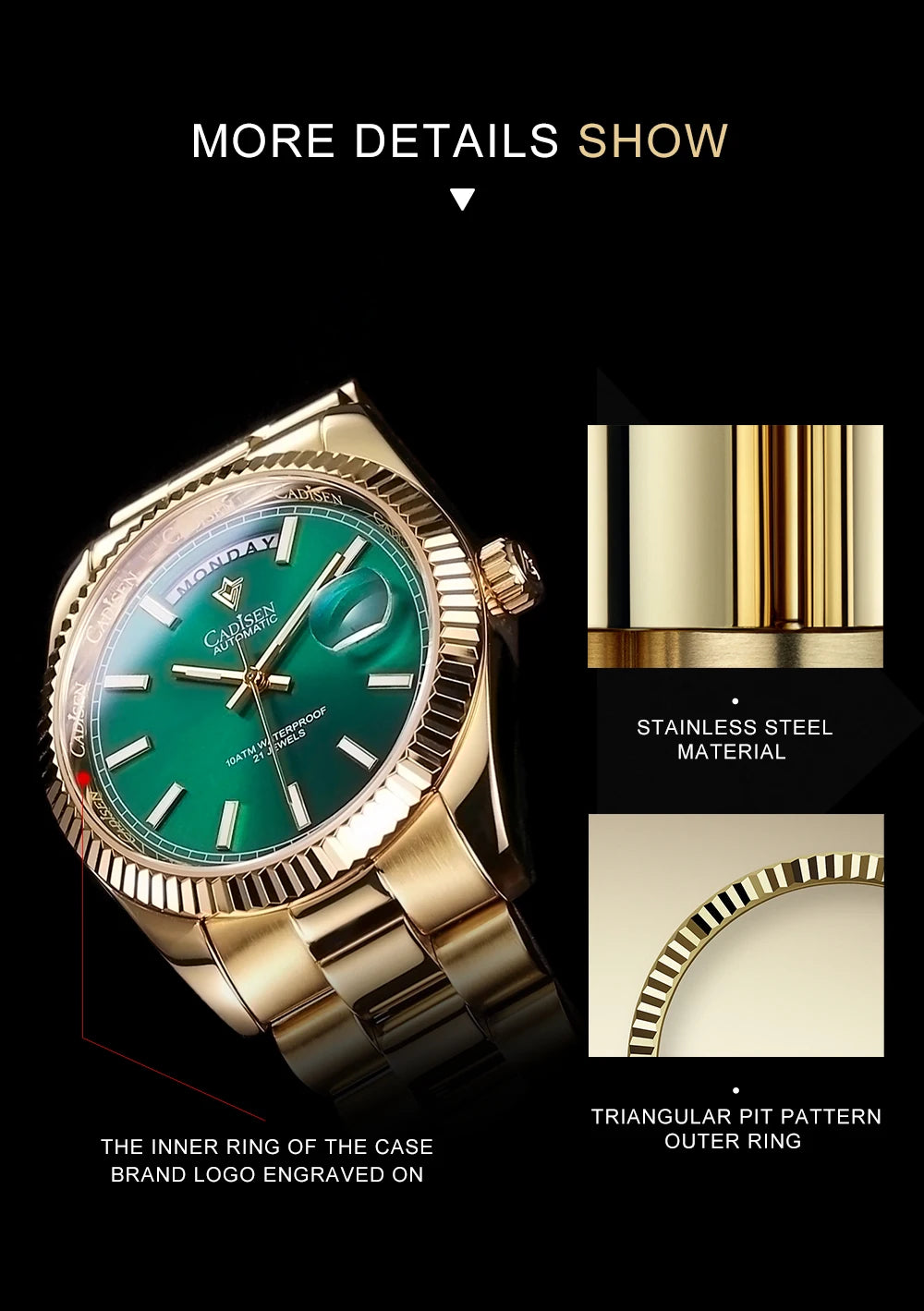 Cadisen DD40 Automatik Herrenuhr – Luxusdesign, MIYOTA 8285, AR-Saphirglas, 100M wasserdicht | Zeyra | Versand aus D