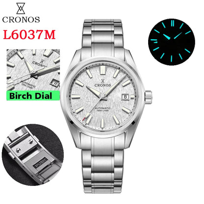 Cronos Men Watch 39mm Automatic Wristwatches White Dial Solid Links Sapphire 10 ATM L6037M