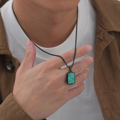 Herren Halskette mit Naturstein-Anhänger – Quadratischer Edelstahl Anhänger, Trendy Hip-Hop Style | Zeyra | Versand aus D